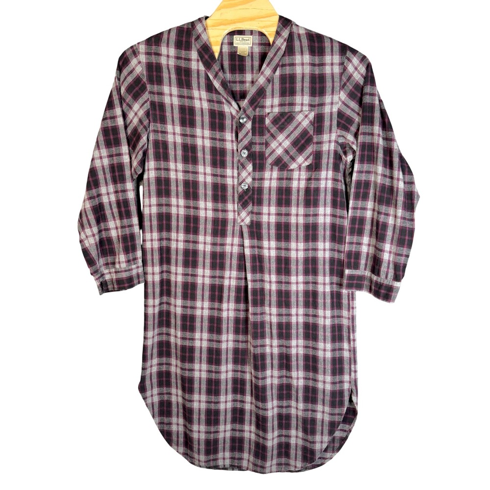 Vtg‎ LL Bean Mens Plaid Sleep Shirt Red Plaid Cotton Medium Regular Style 01994